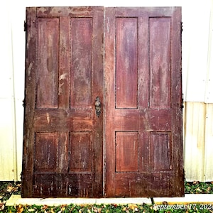 Vintage Rebated Wood Double Doors: Ornate Painted Trim, Farmhouse Style (33.75x81.25x1.25) ~ 1638