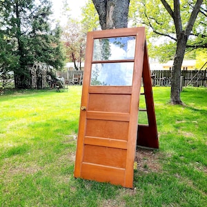 Antique Two Pane Exterior Wood Door NOT 1.00 SHIPPING Half Lite Three Panel  Pantry Laundry Restoration   31 3/4&quot; X 79 1/16&quot; X 1 5/8&quot; 673-D