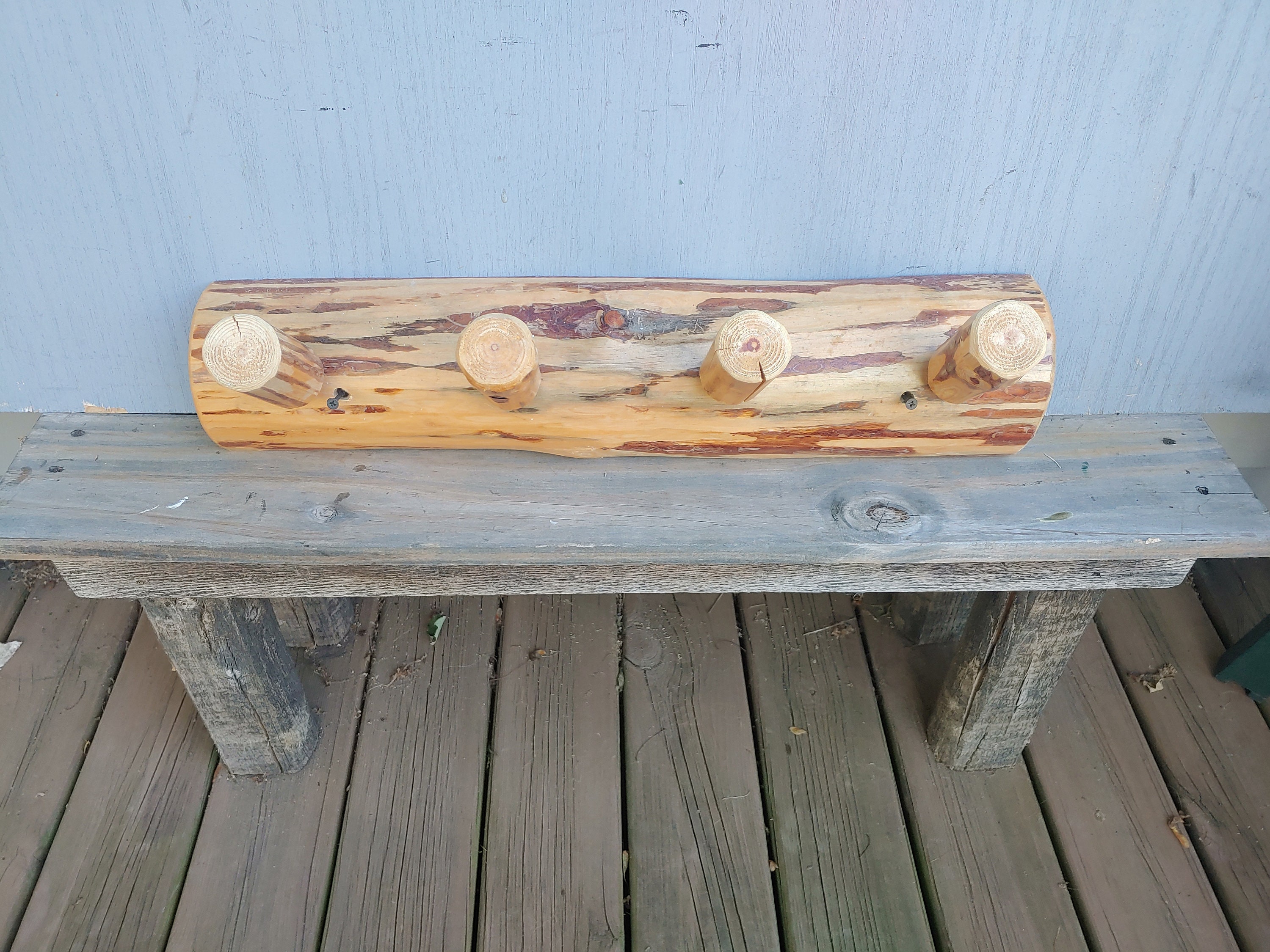 Heavy Half Log Coat/hat Rack Storage Wood Hanger Primitive Rustic Cabin ...