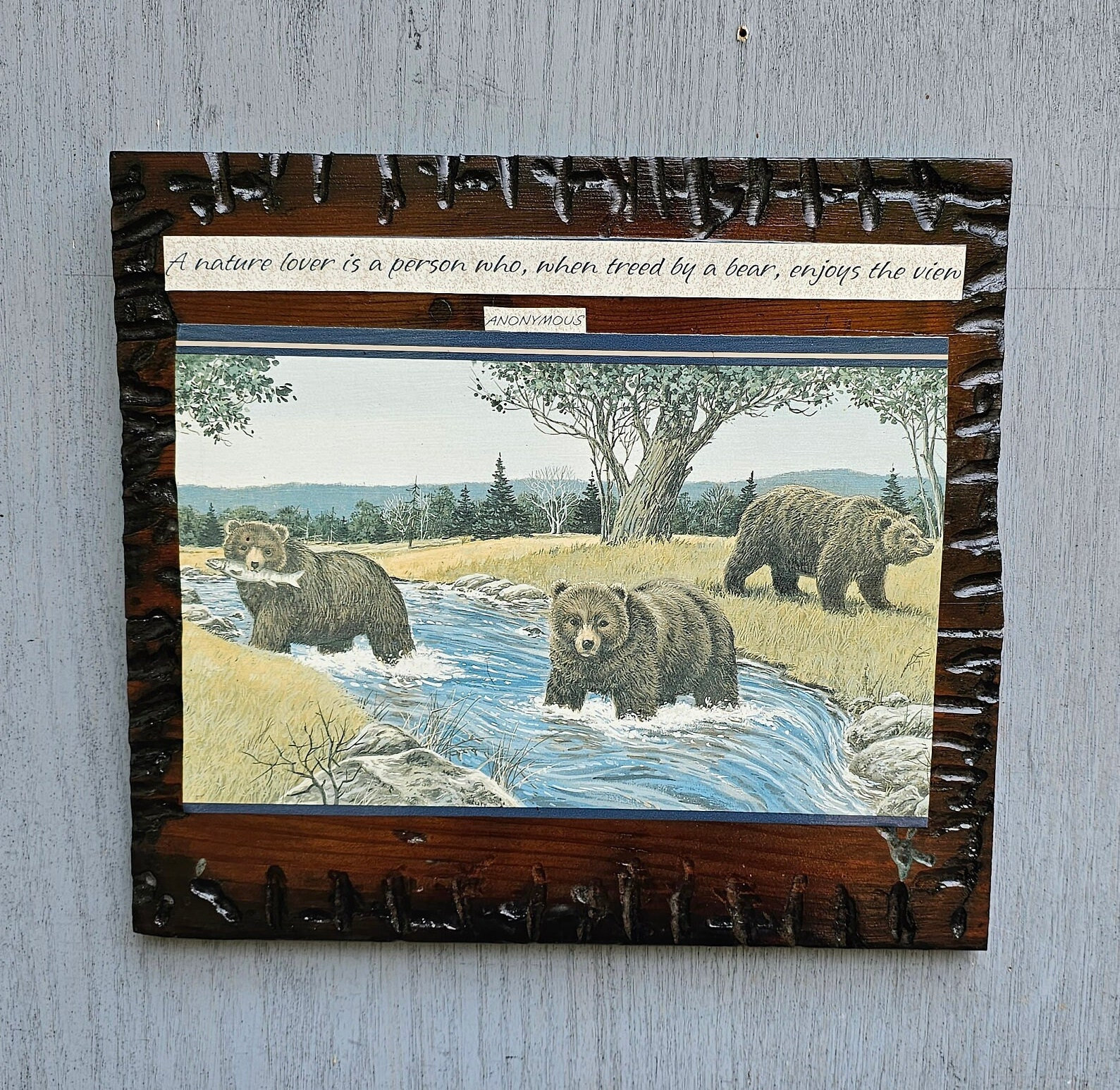 Rustic Bears Print Wall Hanging: Reclaimed Cedar Frame Cabin Decor