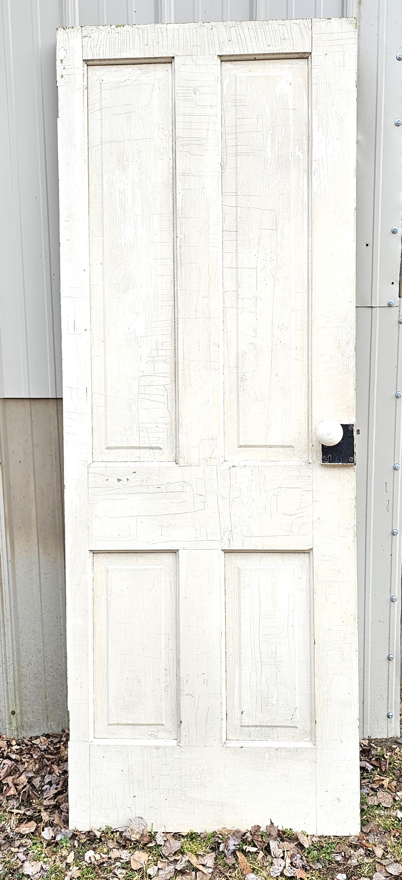 Vintage 4-panel Wood Door: Original Porcelain Knobs, Architectural