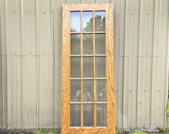 Vintage Solid Oak Interior Door NOT 1.00 SHIPPING Fifteen Panes Pantry Laundry Office    29.75&quot;Wide by 79.5&quot;Tall by 1.25&quot;Thick   1594