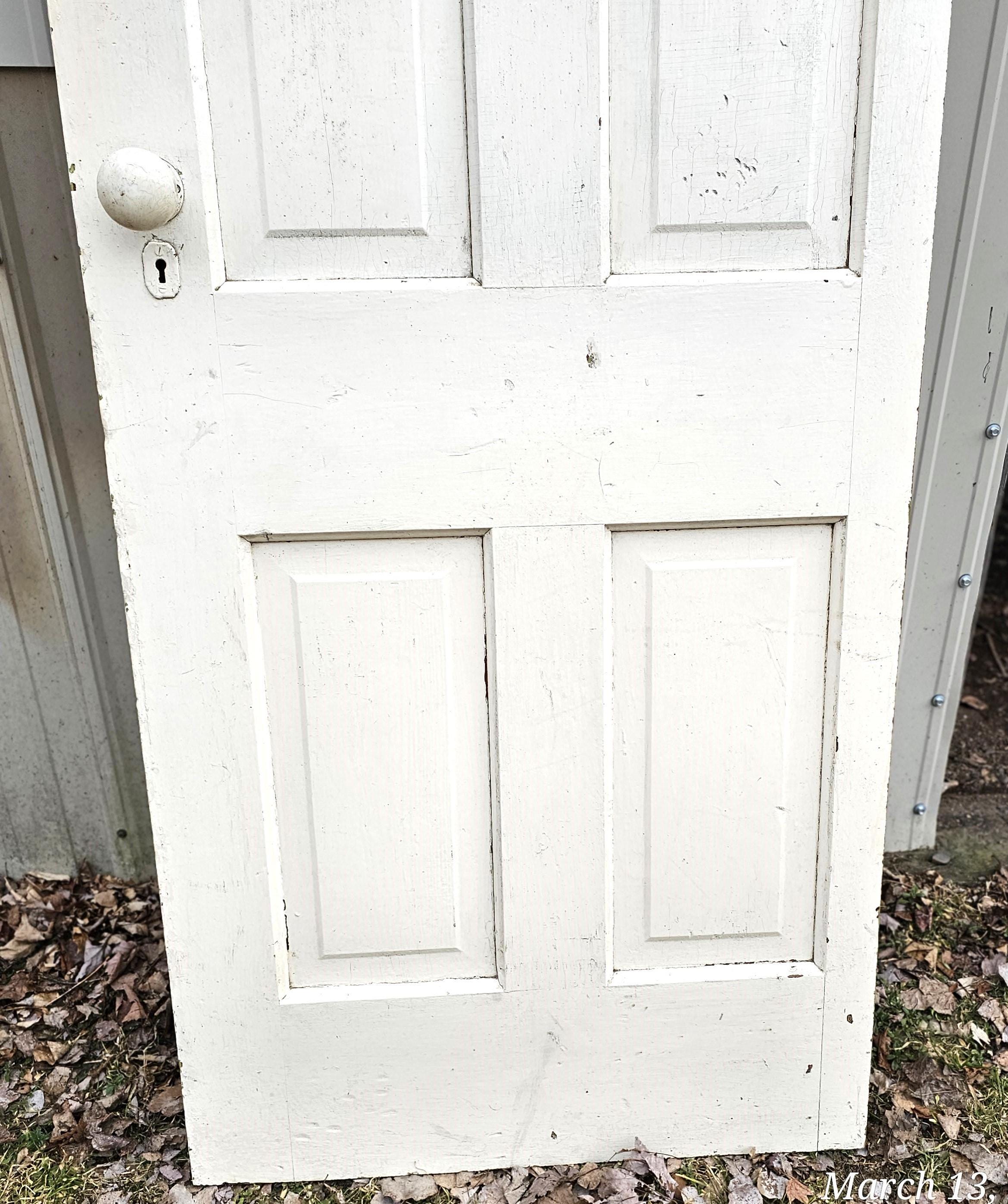 Vintage 4-panel Wood Door: Original Porcelain Knobs, Architectural