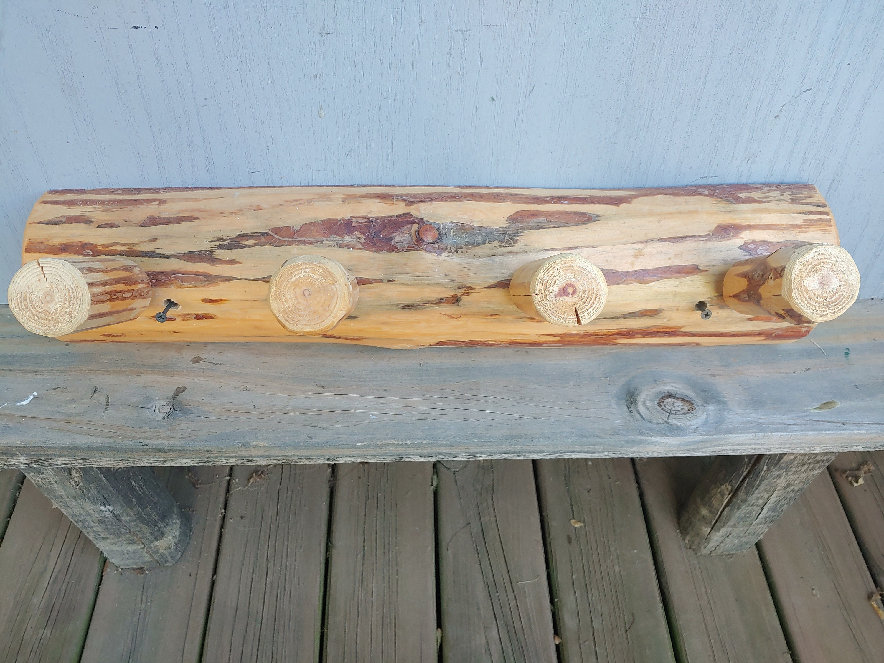 Heavy Half Log Coat/hat Rack Storage Wood Hanger Primitive Rustic Cabin ...