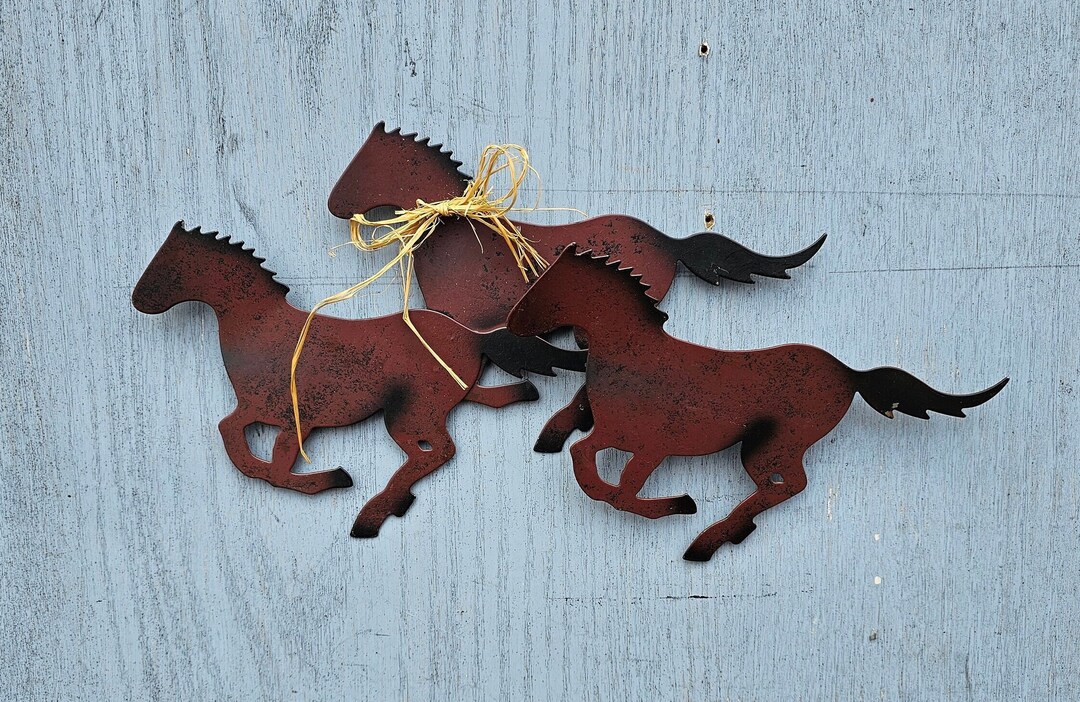 Stamped Metal Running Horses Metal Running Horse Sculpture Farm Ranch Western Southwestern Cowboys ...