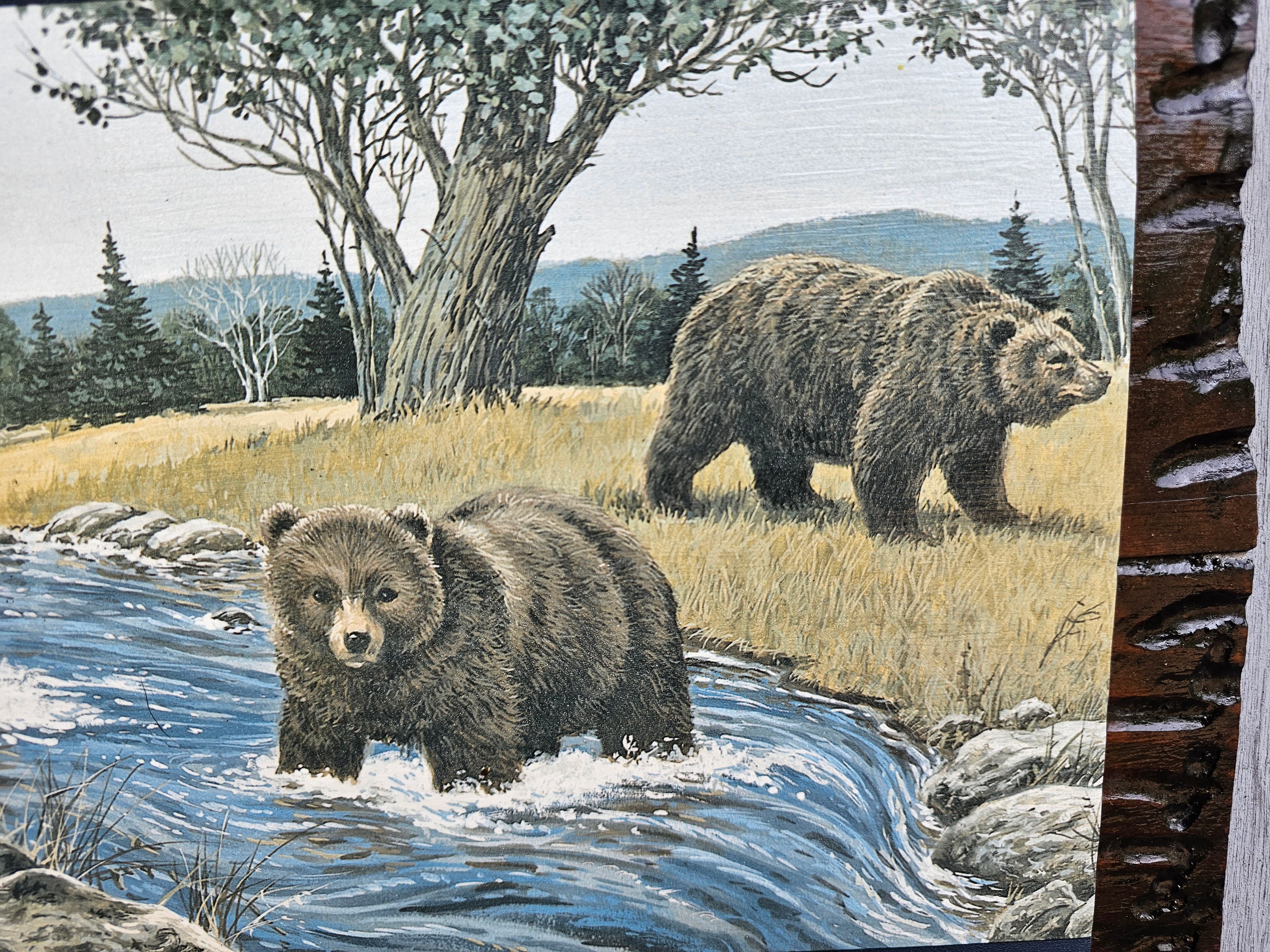 Rustic Bears Print Wall Hanging: Reclaimed Cedar Frame Cabin Decor