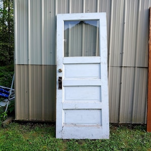 Vintage Wavy Glass Entry Door: 3-Panel Half Lite, Salvaged Renovation (31.625x78.125x1.75D) ~ 899