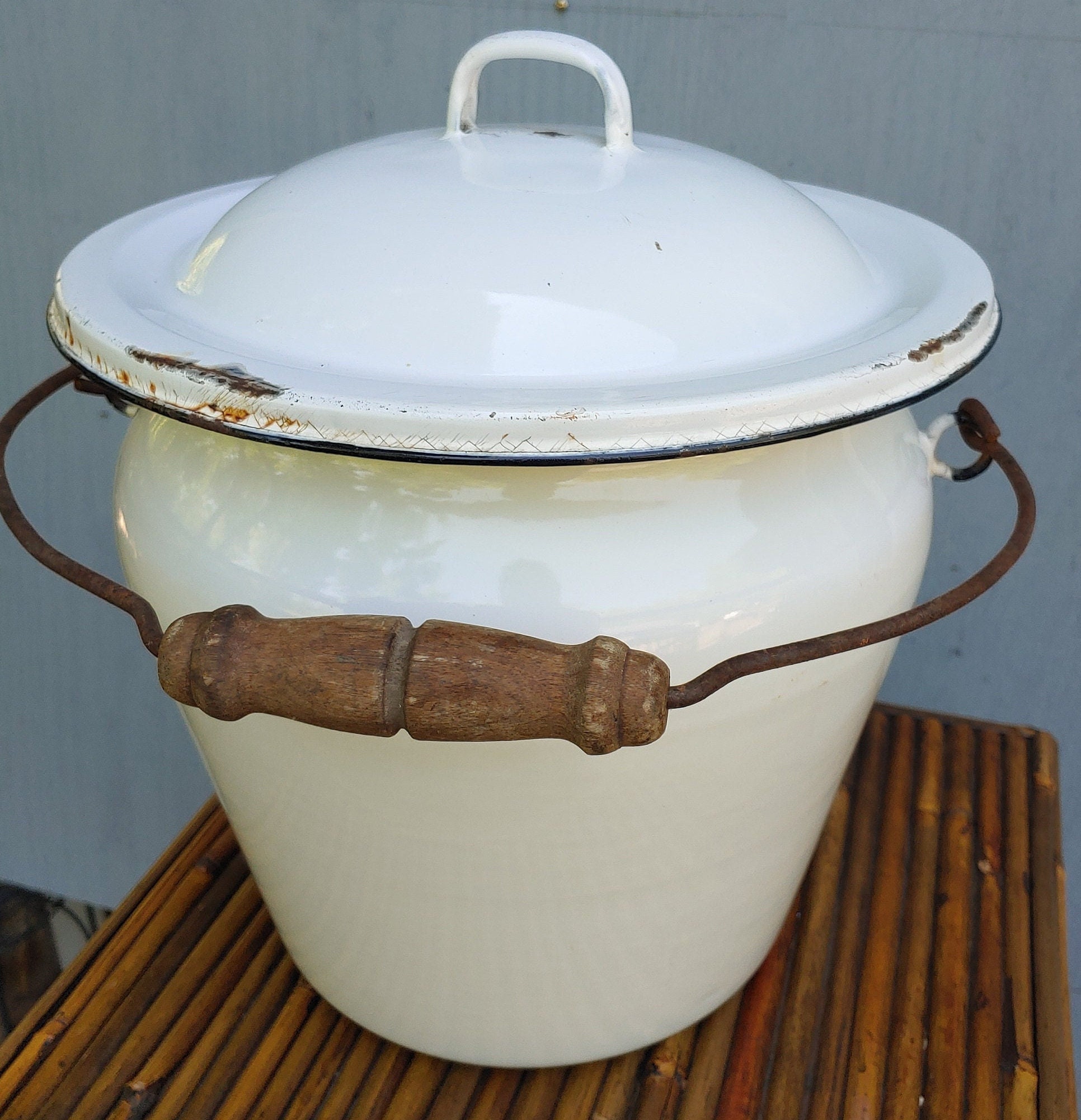Antique Chamber Pot and Cover White With Black Rim Vintage Etsy