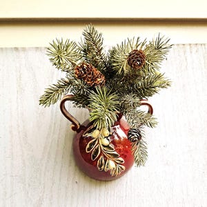 Ceramic Half Urn Wall Hanging Maroon Pine Greens Pitcher Bathroom Living Bedroom Hallway Color Fern Design Double Handle  1240