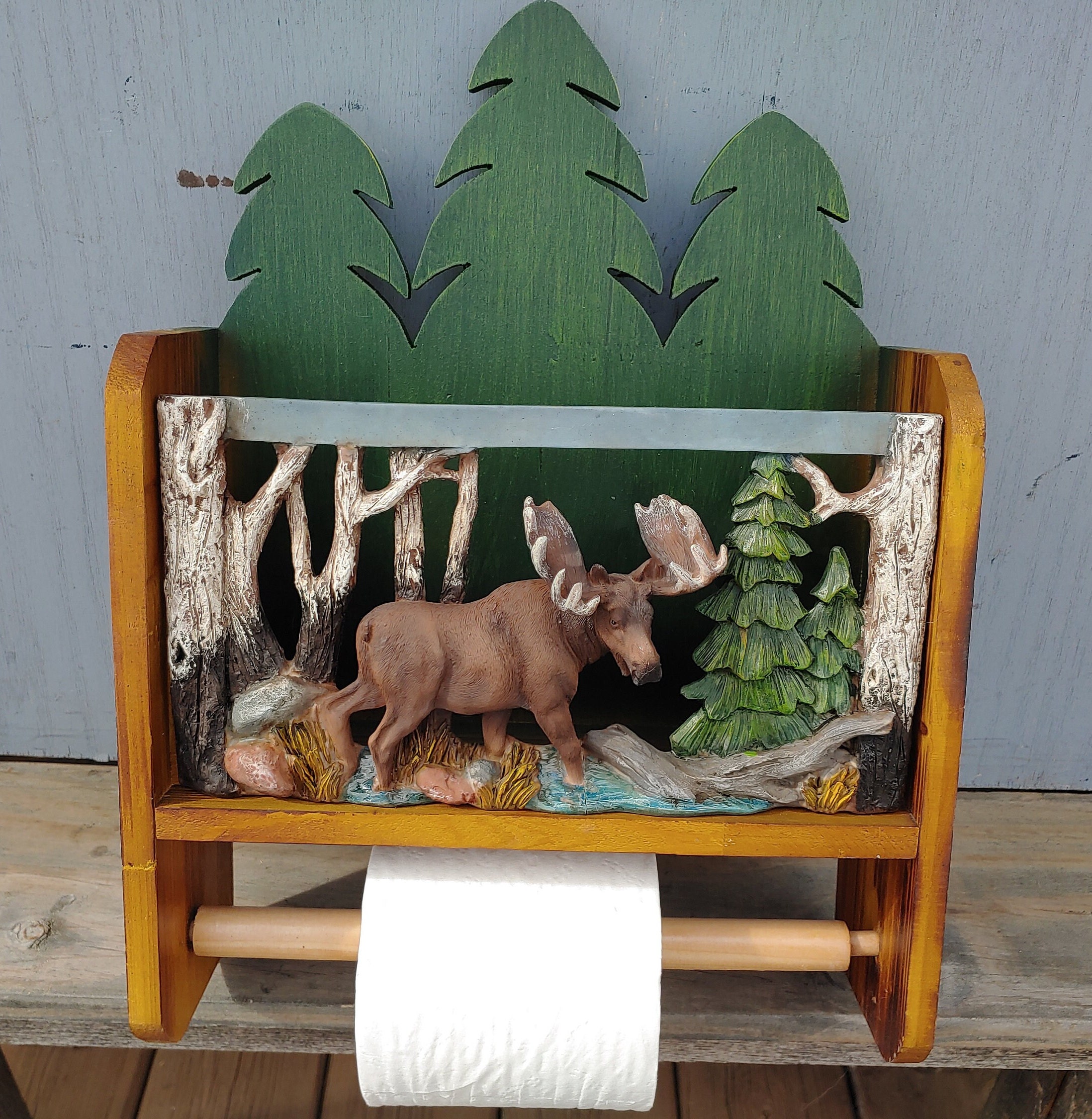 Wood Bathroom Accessory Set: Towel Holder, Wall Frame and Toilet Paper  Holder - Cabin/Lodge/Rustic - Small