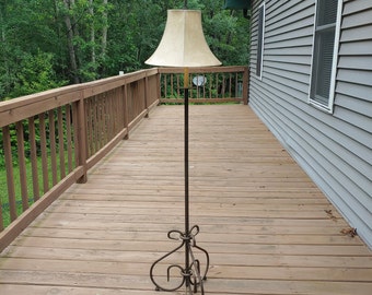 Vintage Wrought Iron Lamp w/ Leather Like Shade Living Room Unique Design Rustic Cabin Cottage Home Lodge Decor  SHIPPING NOT 1.00   738-2