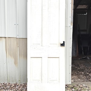 Vintage 4-Panel Wood Door: Original Porcelain Knobs, Architectural Salvage (27 5/8x76x1 3/8) ~ 1566