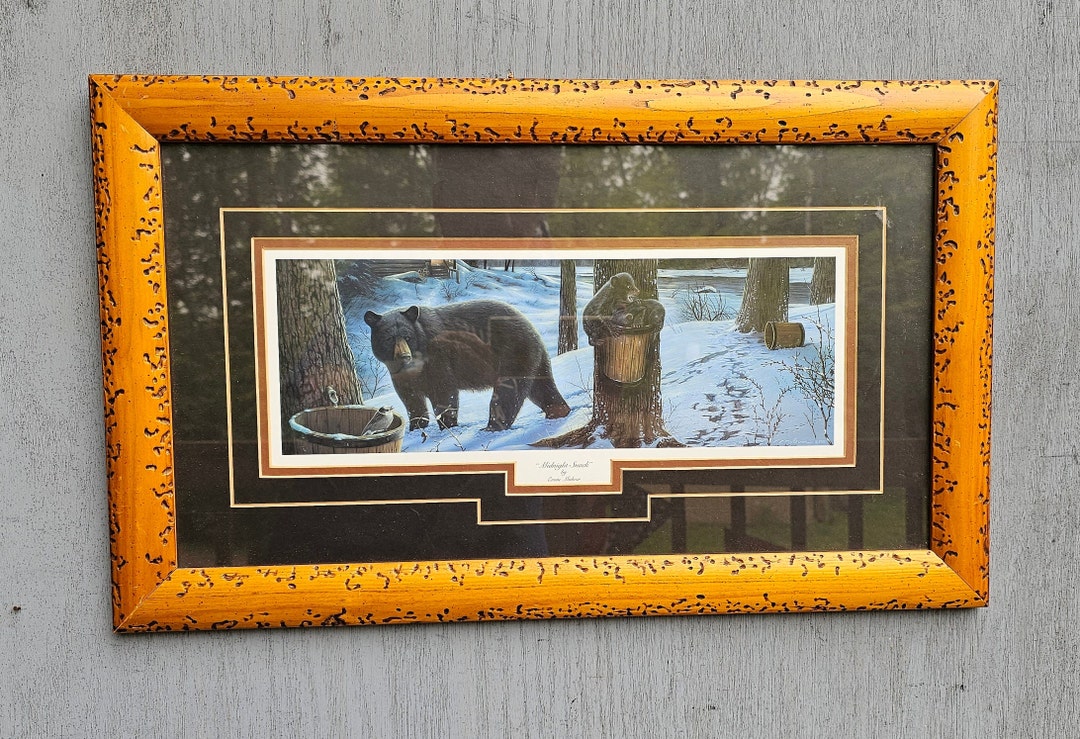 Vintage Framed Bear Print: Signed Ervin Molnar 