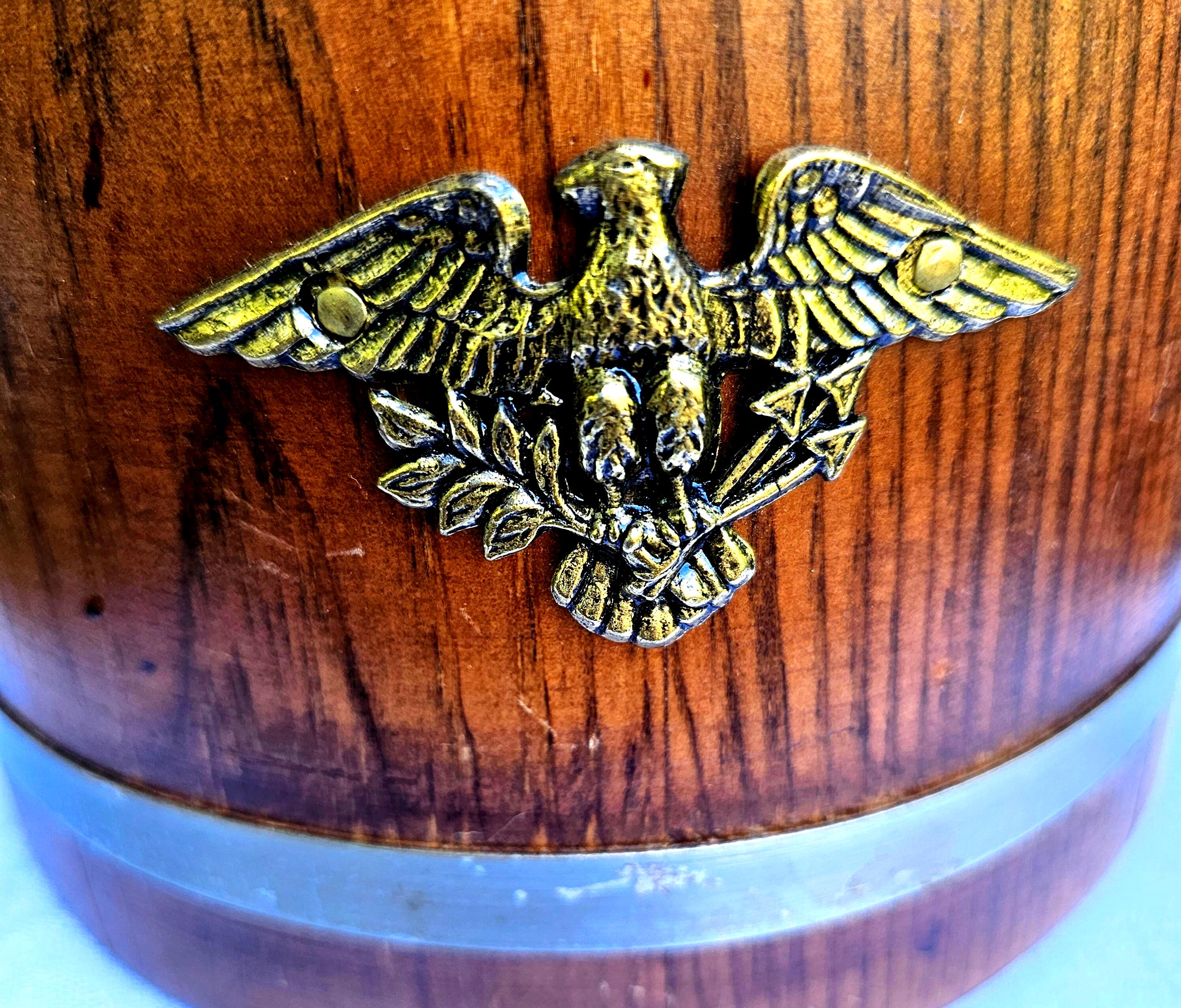 Vintage Wood Ice Bucket: Eagle Emblem Party Chiller, Made in USA