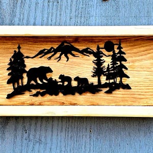 Mountain Wildlife Wall Decor Spring Bears Scene Cutout Narrow Shelves Woodland Animals Wall Hanging Home Cabin Decor  1204