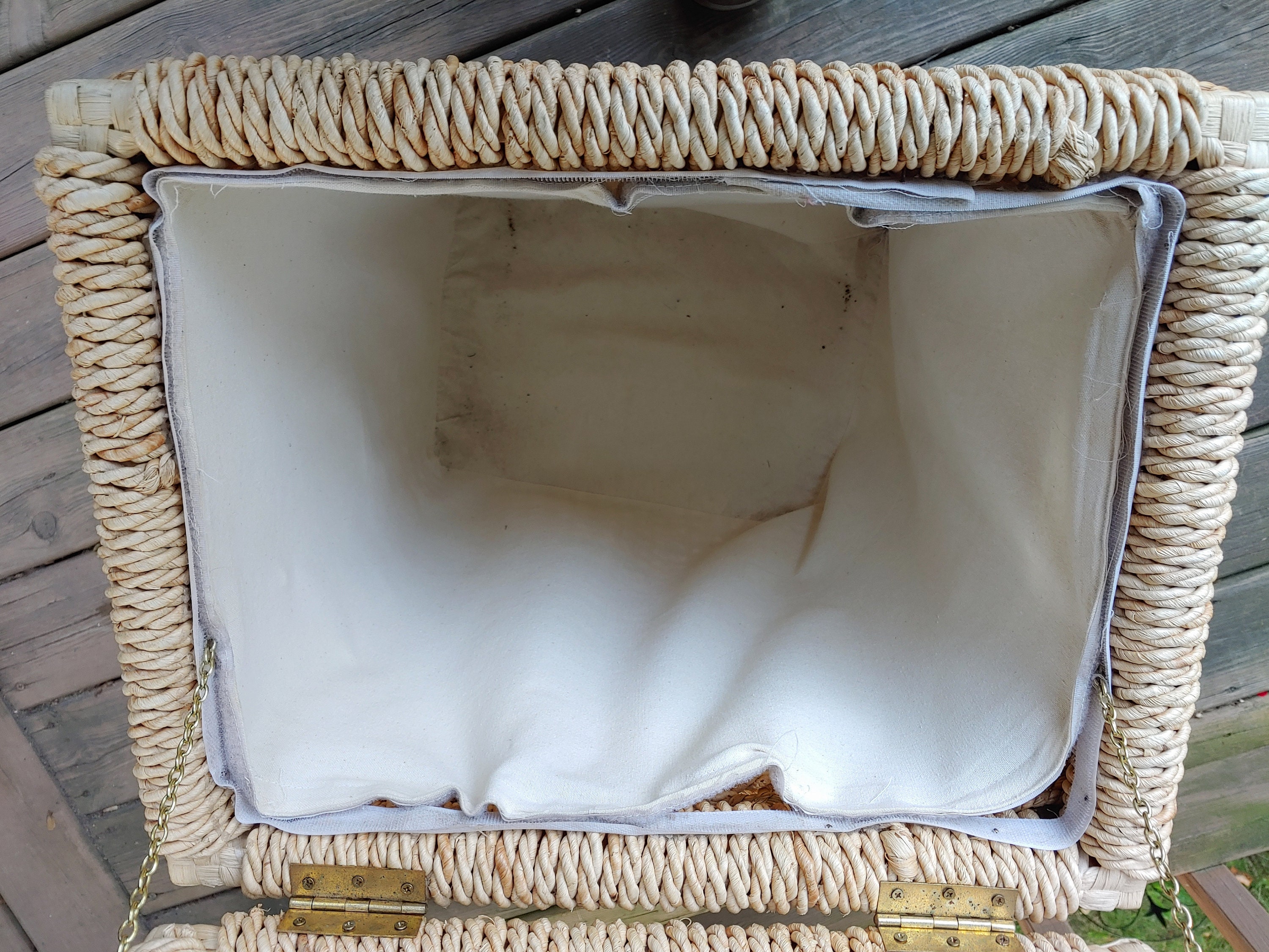 Vintage Rattan Rope Hamper Lift up Cover Liner Unique Style - Etsy