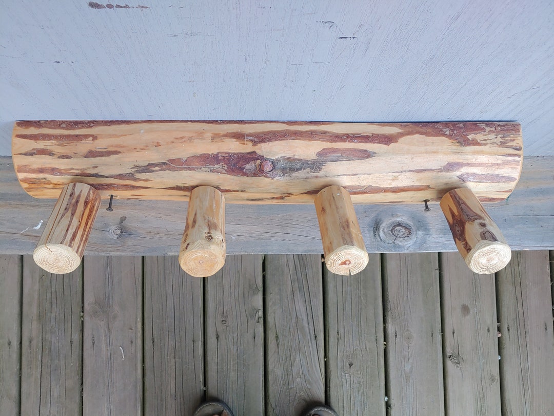 Heavy Half Log Coat/hat Rack Storage Wood Hanger Primitive Rustic Cabin ...