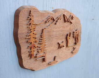 Primitive Wood Hunting Scene Wall Decor: Laser Cut Trees, Geese, Dog ~ 796
