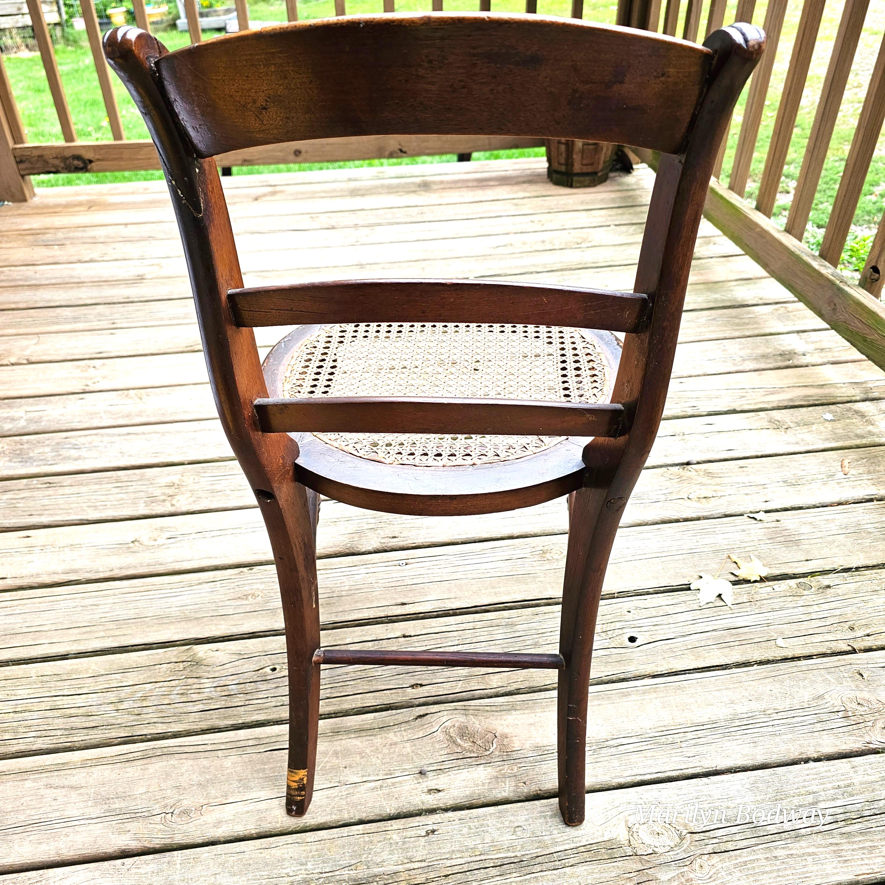 Vintage Americana Ladderback Chair: Dark Mahogany Cane Seat, Early
