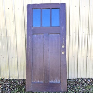 Vintage Painted Three Pane Exterior Door NOT 1.00 SHIPPING Metal Clad Wood Two Panel Windows Blacked Out Solid 36 x 80 X 1 3/4  1705