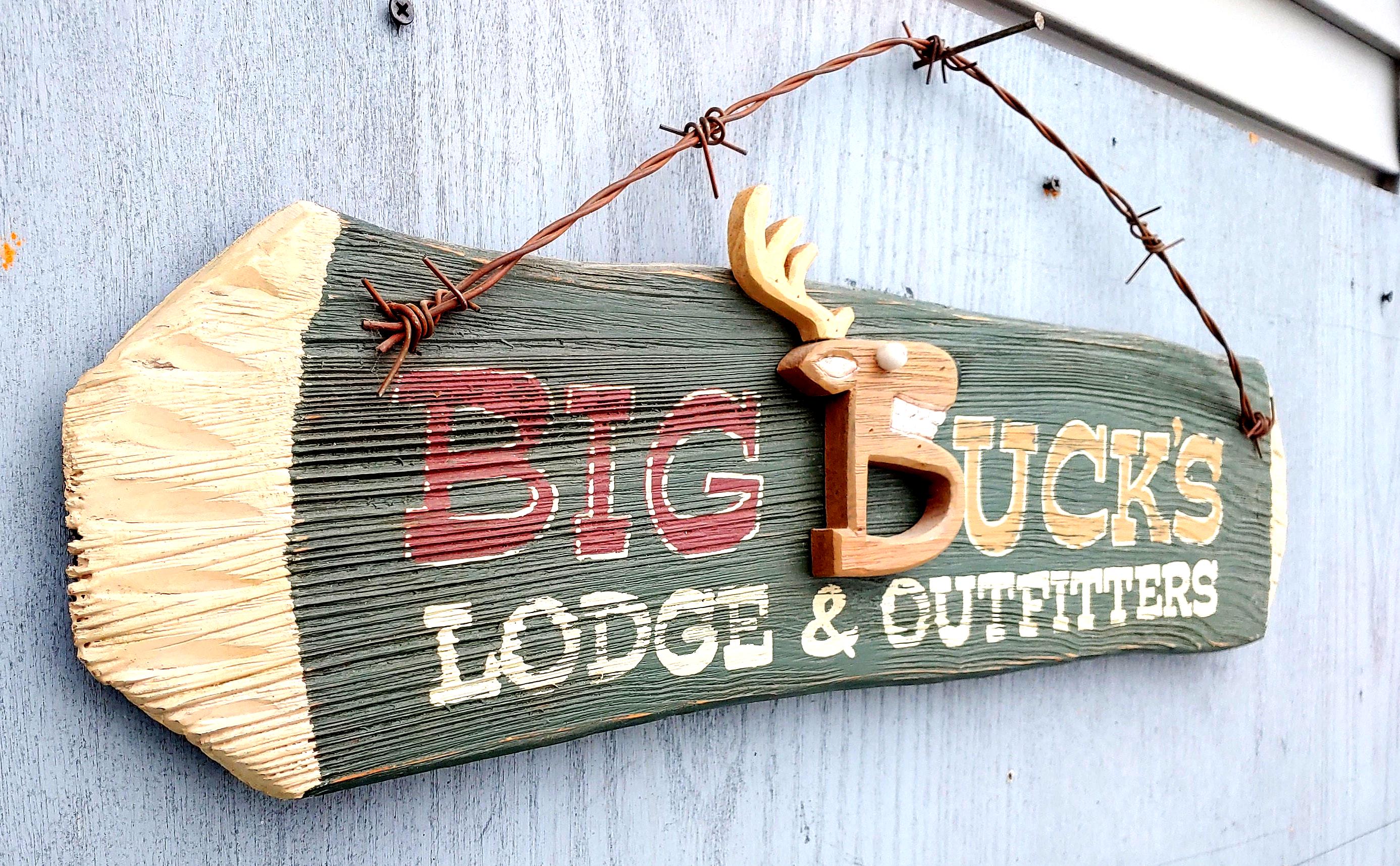 Vintage Big Bucks Lodge Sign: Rustic Cabin Decor With Barbed Wire ...