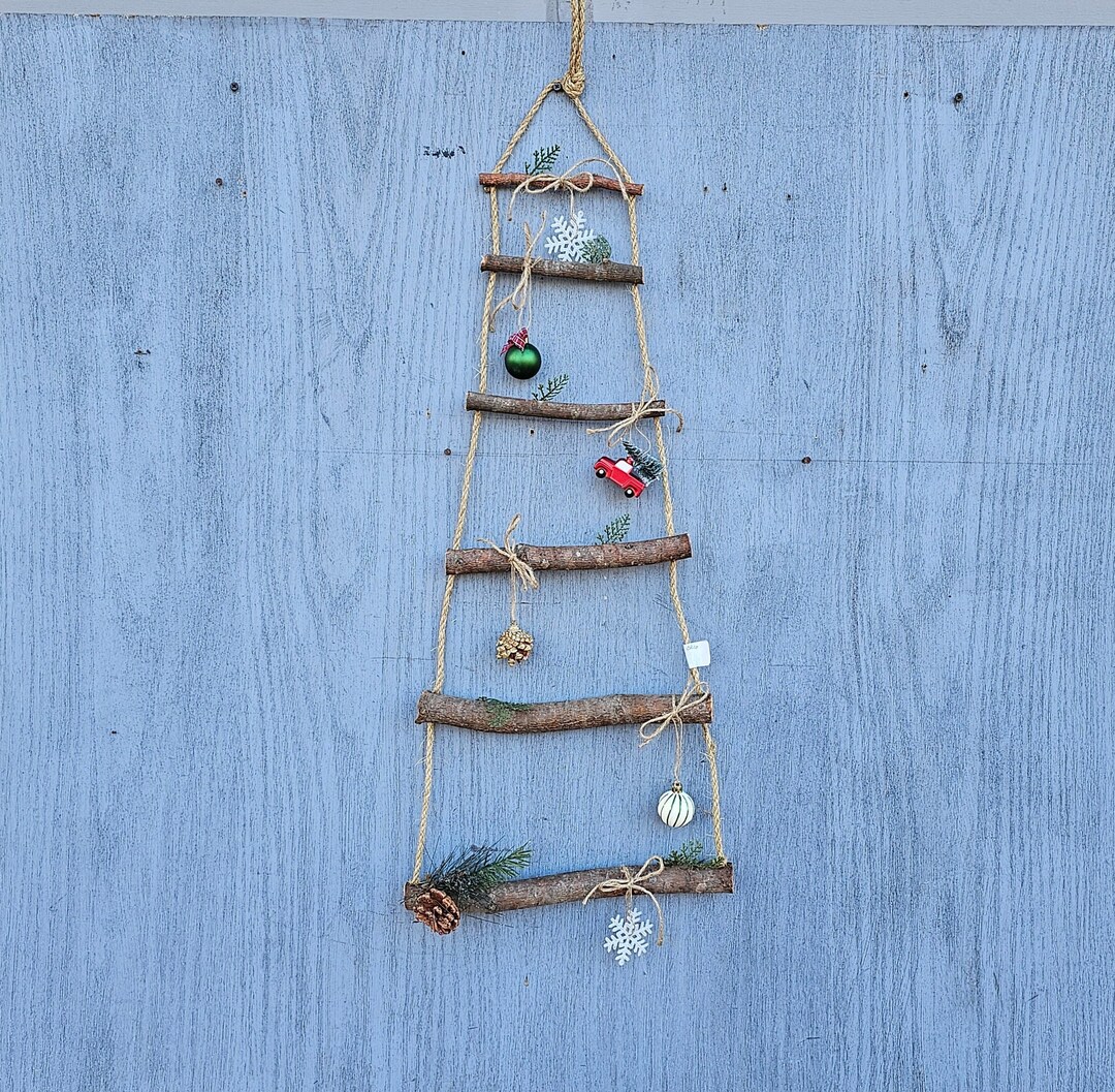 Christmas Rope Tree Rustic Rope & Tree Branch Christmas Tree Shape Decorated Ornaments ...