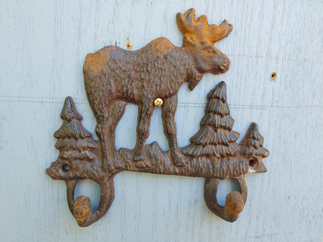 Rustic Vintage Cast Iron Moose Coat Hat Hanger Wildlife Animal Woodland