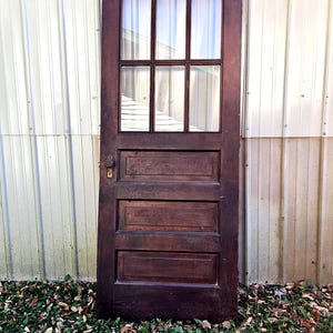 Vintage Stained Wood Entrance Door: Six Pane, Three Panel - Architectural Salvage (32x78.25x1.75) ~ 1652