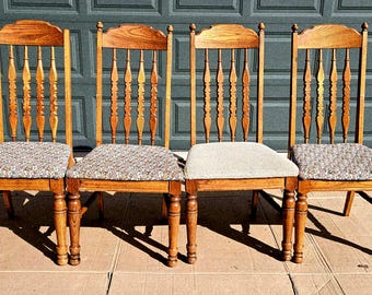 Four Vintage Dining Chairs: Solid Oak Wood ~ 2018
