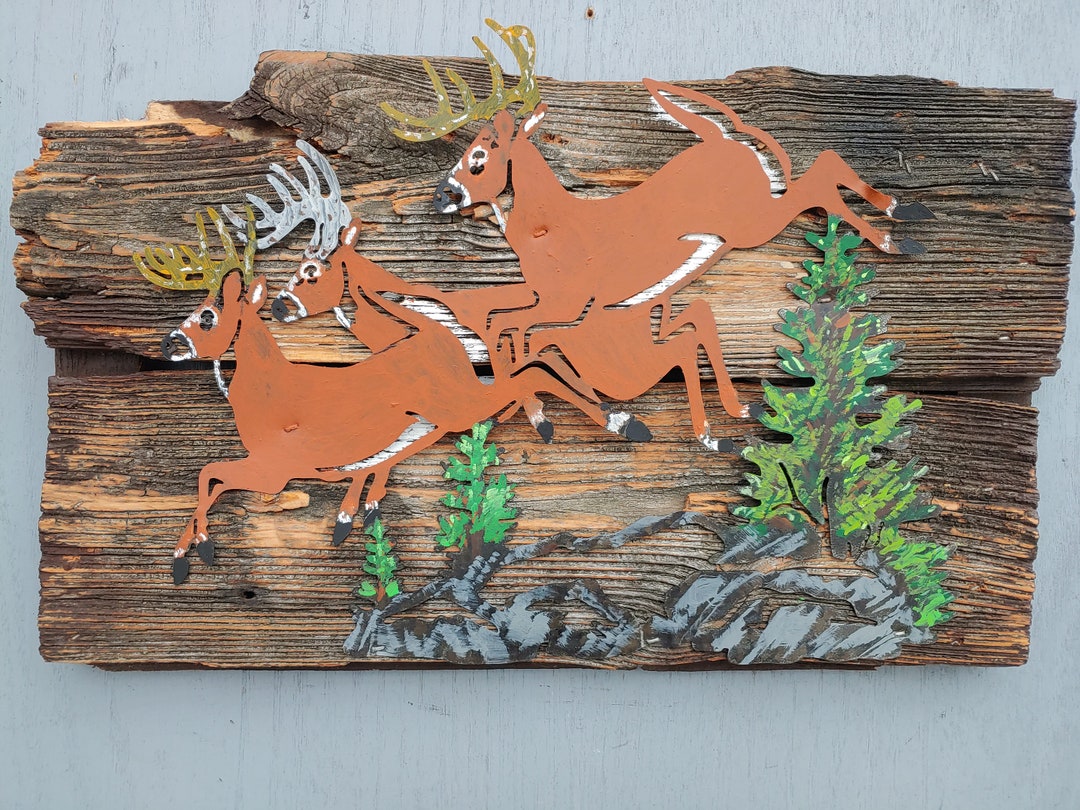 Running Bucks Wall Hanging Whitetail Deer Wildlife Animal