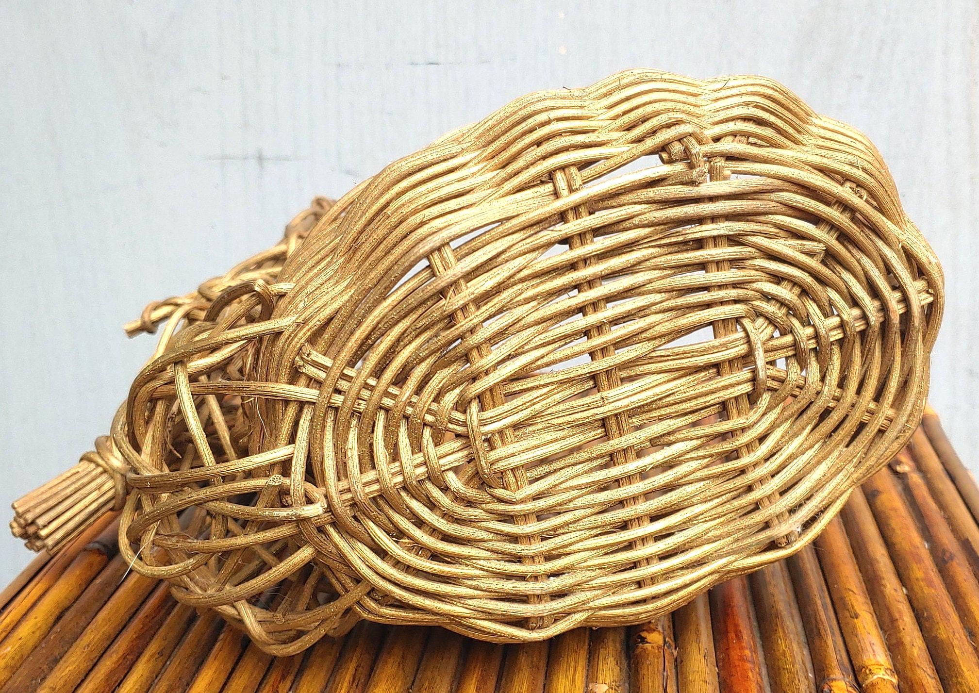 Rustic Wicker Basket With Deer Antlers: Gold Woodland Decor