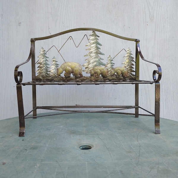 Vintage Small Scenic Metal Bench Plant Stand Garden Bench Country Wildlife Woodland Flowers Indoor Outdoor Home Decor  703