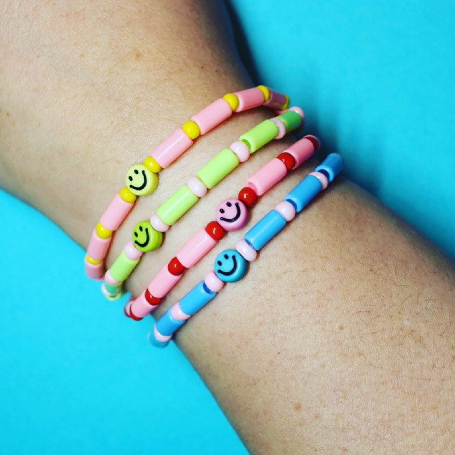 Personalised handmade smiley face bead bracelet with Etsy