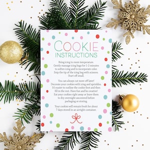Carte d’instructions du kit de biscuits DIY de Noël, téléchargement INSTANTANÉ, carte de biscuits de Noël, kit de biscuits imprimable, fichier numérique, faveur de vacances en pointillés