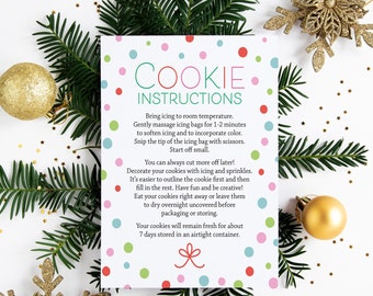 Christmas DIY Cookie Kit Instruction Card, INSTANT Download, Christmas Cookie Card, Cookie Kit Printable, Digital File, Dotted Holiday Favor