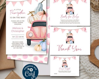 Little Pumpkin Baby Shower Invitation Set: Fall Truck Theme (Digital)