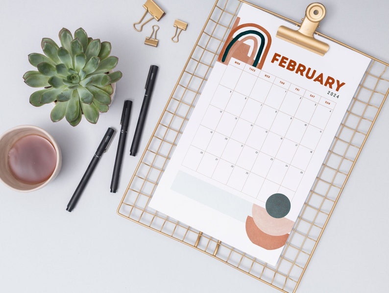 2024 Calendar Printable Boho Calendar Desk Calendar Monthly Do Etsy