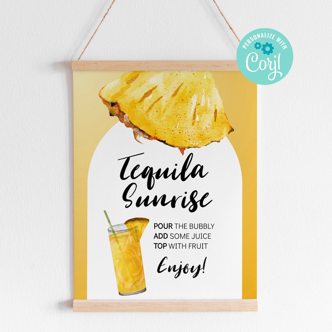 Signature Drink Menu Bar Cart Sign Open Bar Sign Tequila Poster Bubbly