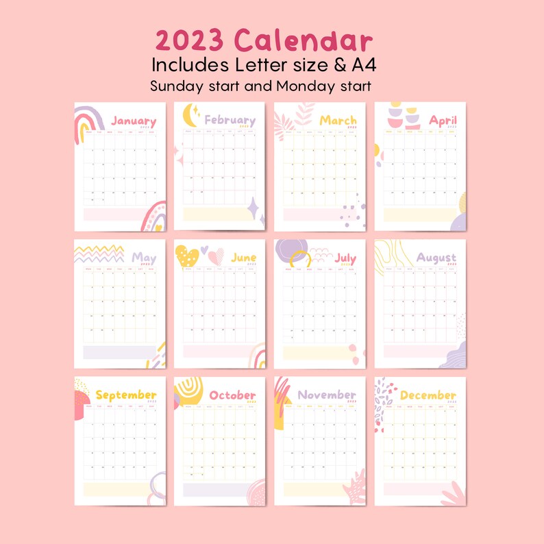 2023 Calendar Printable Desk Calendar Monthly Do It Yourself Etsy