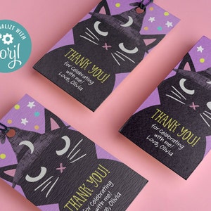 Black Cat Thank You Tag, Birthday Favor Tag, Custom Thank You, Personalized Tags, Printable Thank You, Digital File