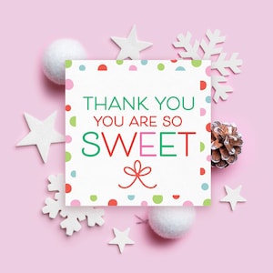 Bedankt dat je zo lief bent Kerst vierkante tag, afdrukbare cookie tag, INSTANT downloaden, cookie gunsten, polka dot tag, kerst gunst