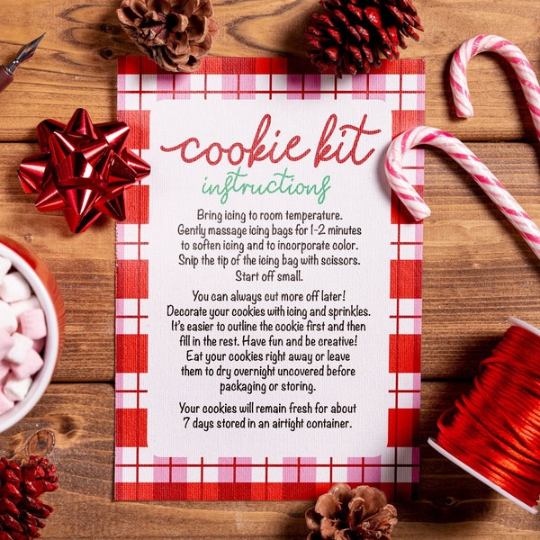 Christmas DIY Cookie Kit Instruction Card, INSTANT Download, Christmas Cookie Card, Cookie Kit Printable, Digital File, Cottage Core Decor