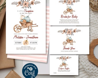 Pacote de convites para chá de bebê Little Pumpkin (download digital)