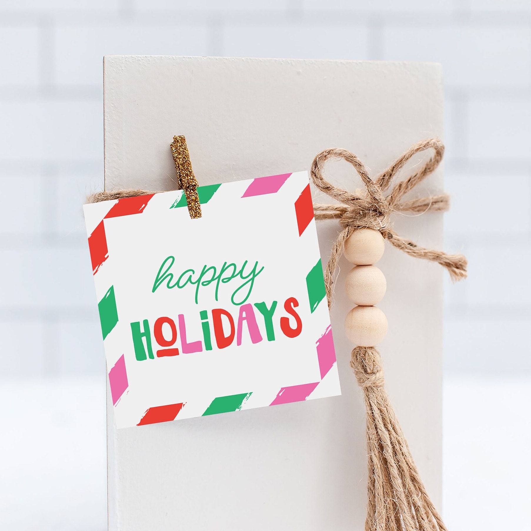 Happy Holidays Square Tag, Printable Cookie Tag, INSTANT Download ...