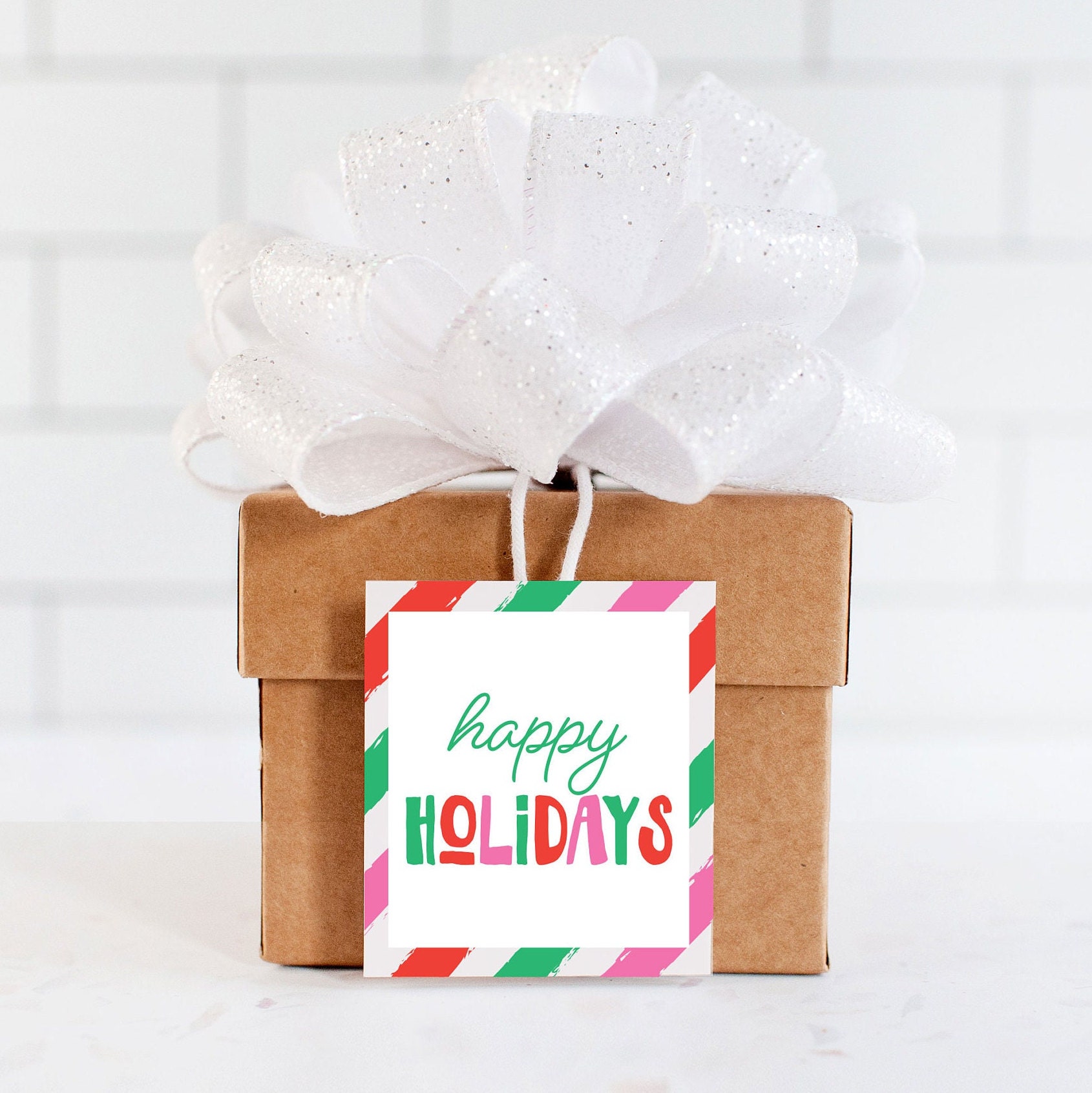 Happy Holidays Square Tag, Printable Cookie Tag, INSTANT Download ...