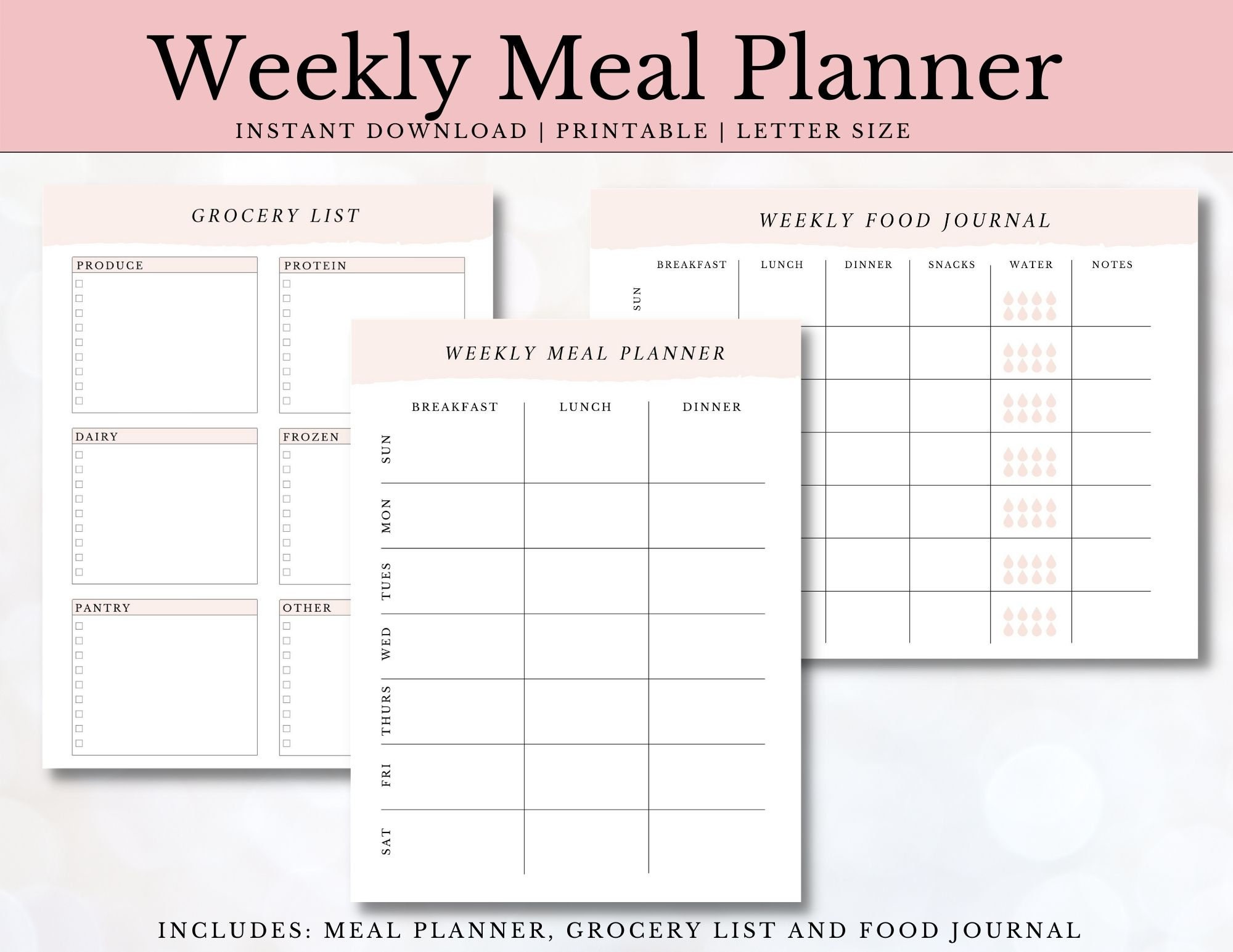 printable weekly meal planner with grocery list and food