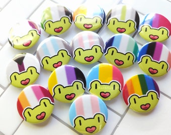 Frog Pride Badges - 15 Flag variations! Gay Queer LGBTQ+ Pride Accessory