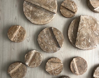 Circular Plaster Wall Art Set, 17 Piece of Artworks, 3D Wall Art, Textured Brown Wall Art