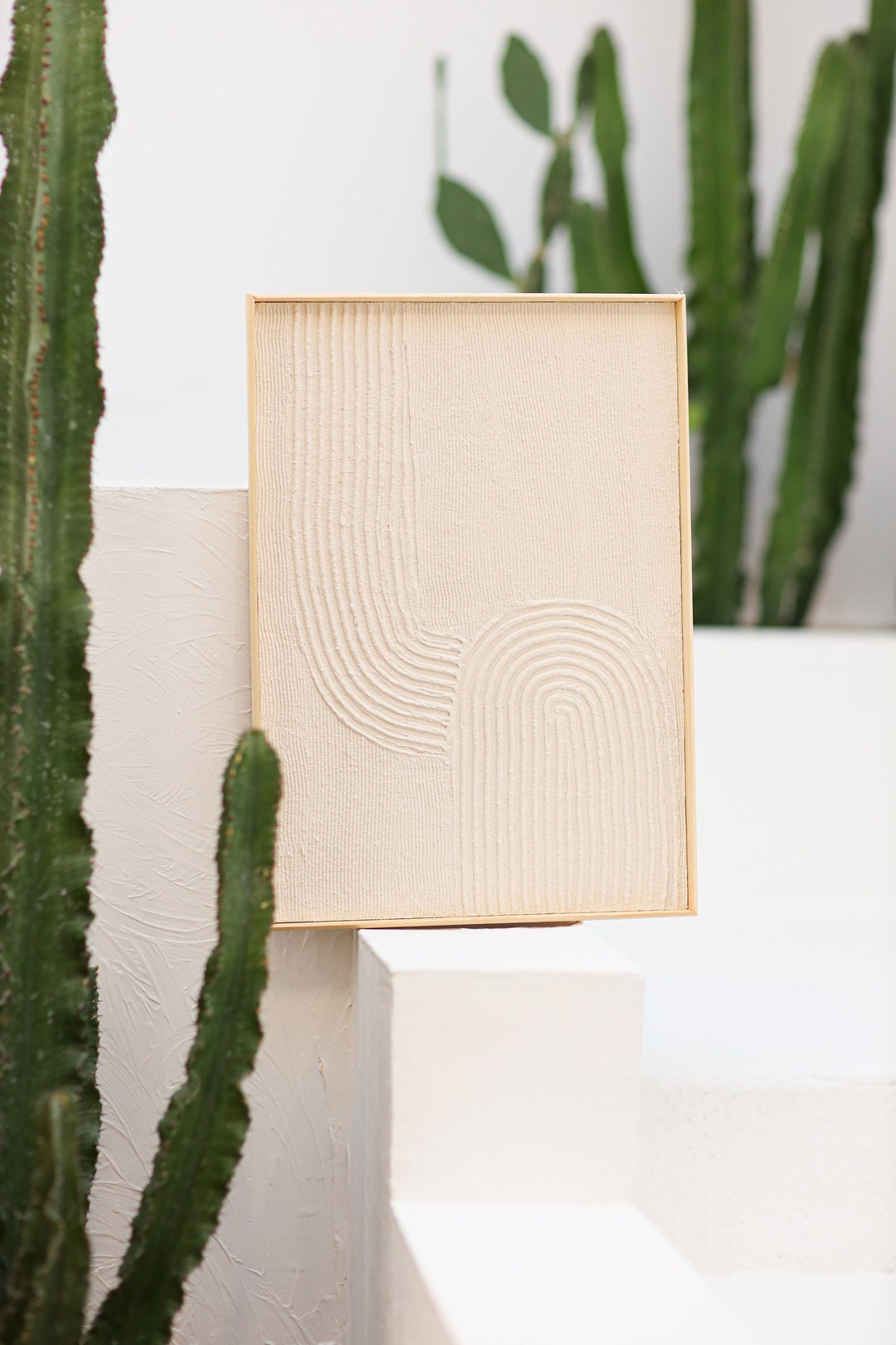 Framed Textured Wall Art, Plaster Artwork, Mid Century Boho Wall Art