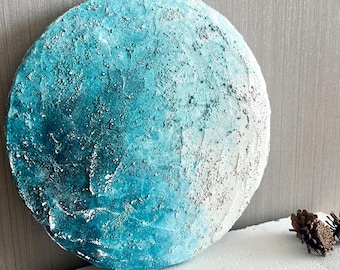 Blue Circular Wall Art, 3D Textured Artwork
